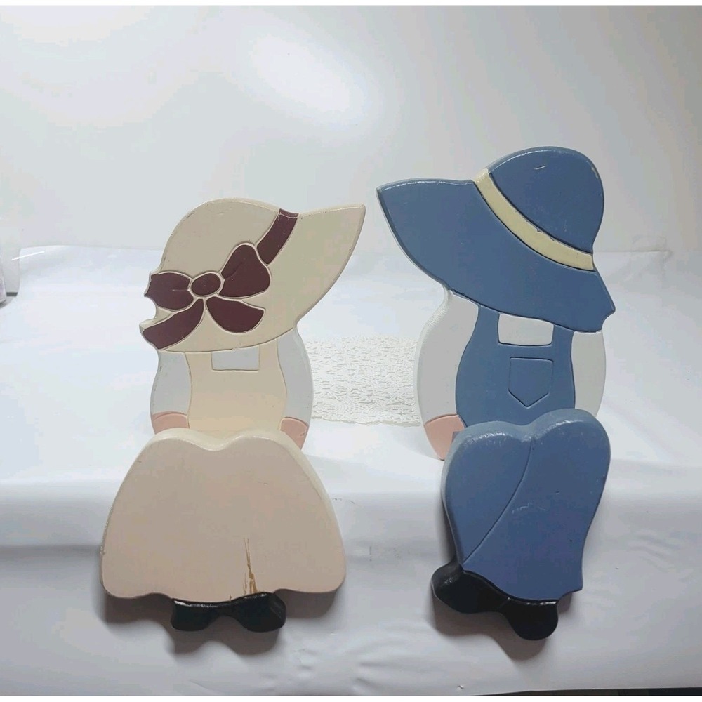 Vintage Country Shelf Sitters Sunbonnet Sue & Overall Sam Wood 80s Cottagecore